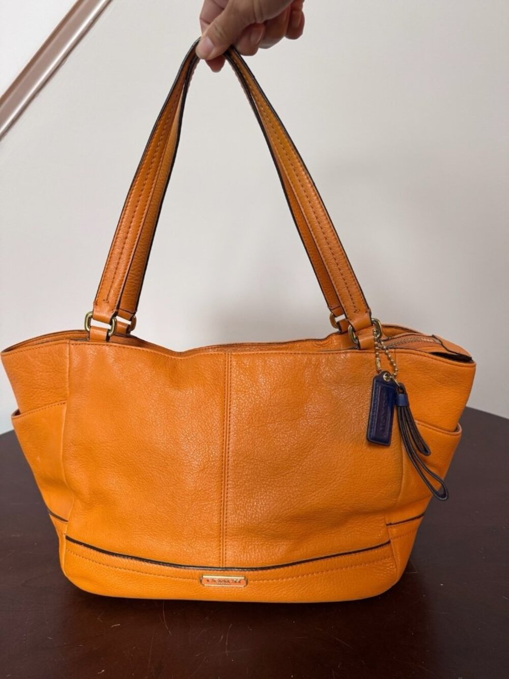 Coach Park Leather Carrie Tote Orange Spice Pebbled Leather Shoulder Bag F23284
